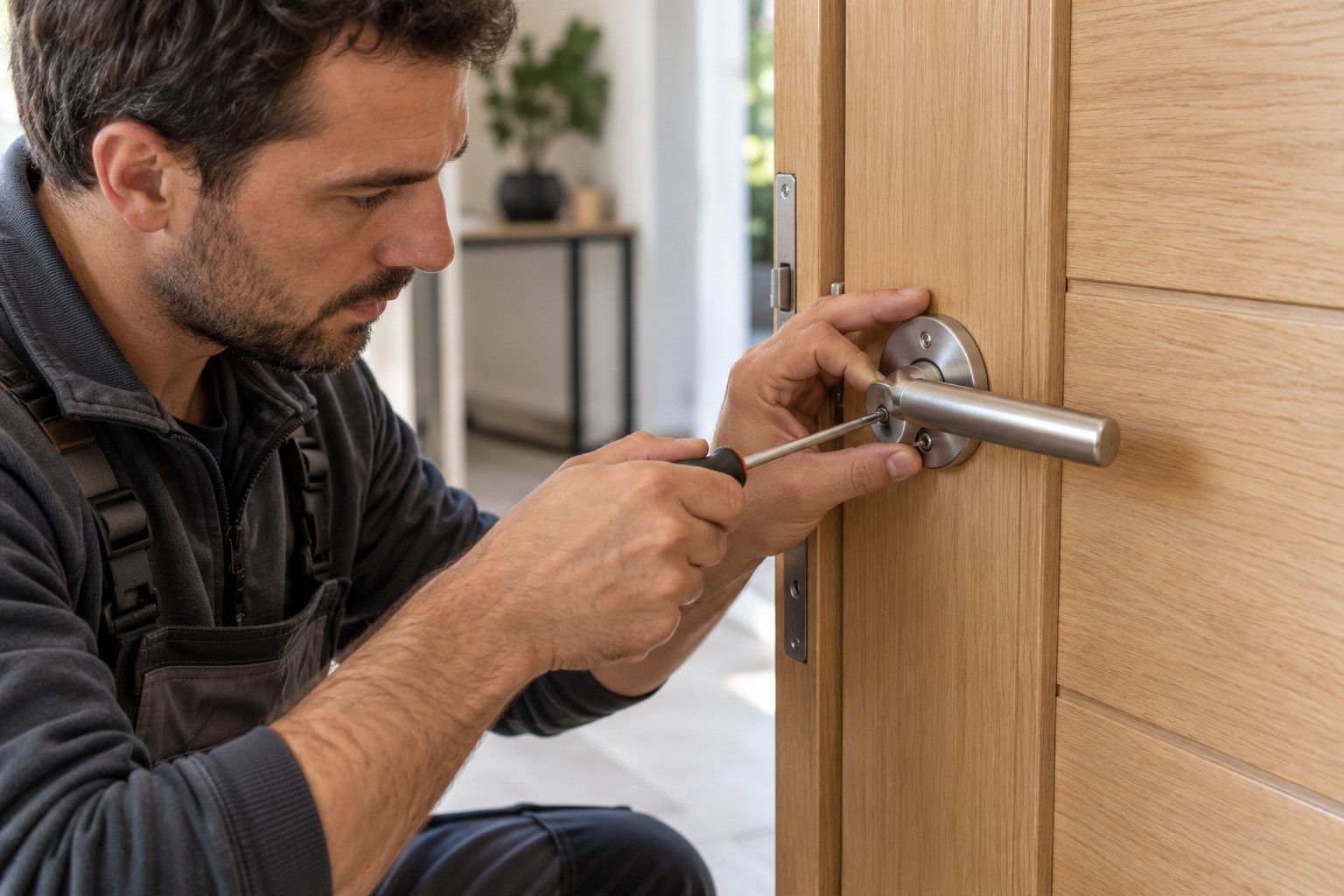 Serrure installée sur une porte